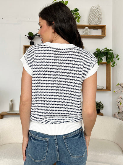 Striped Round Neck Sweater Vest - Rochelle's House LLC