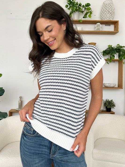 Striped Round Neck Sweater Vest - Rochelle's House LLC