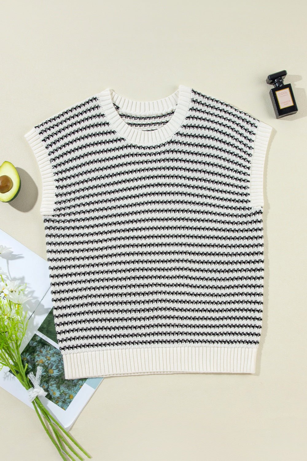 Striped Round Neck Sweater Vest - Rochelle's House LLC