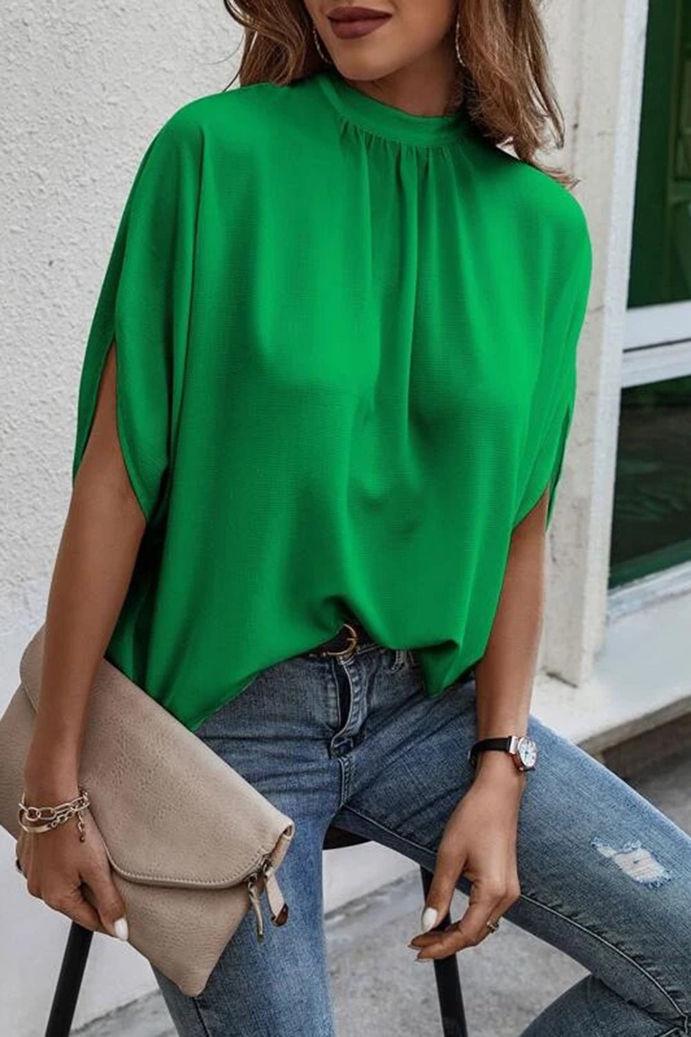 Tie Back Slit Half Sleeve Blouse - Rochelle's House LLC