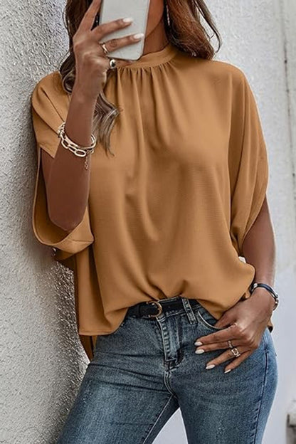 Tie Back Slit Half Sleeve Blouse - Rochelle's House LLC