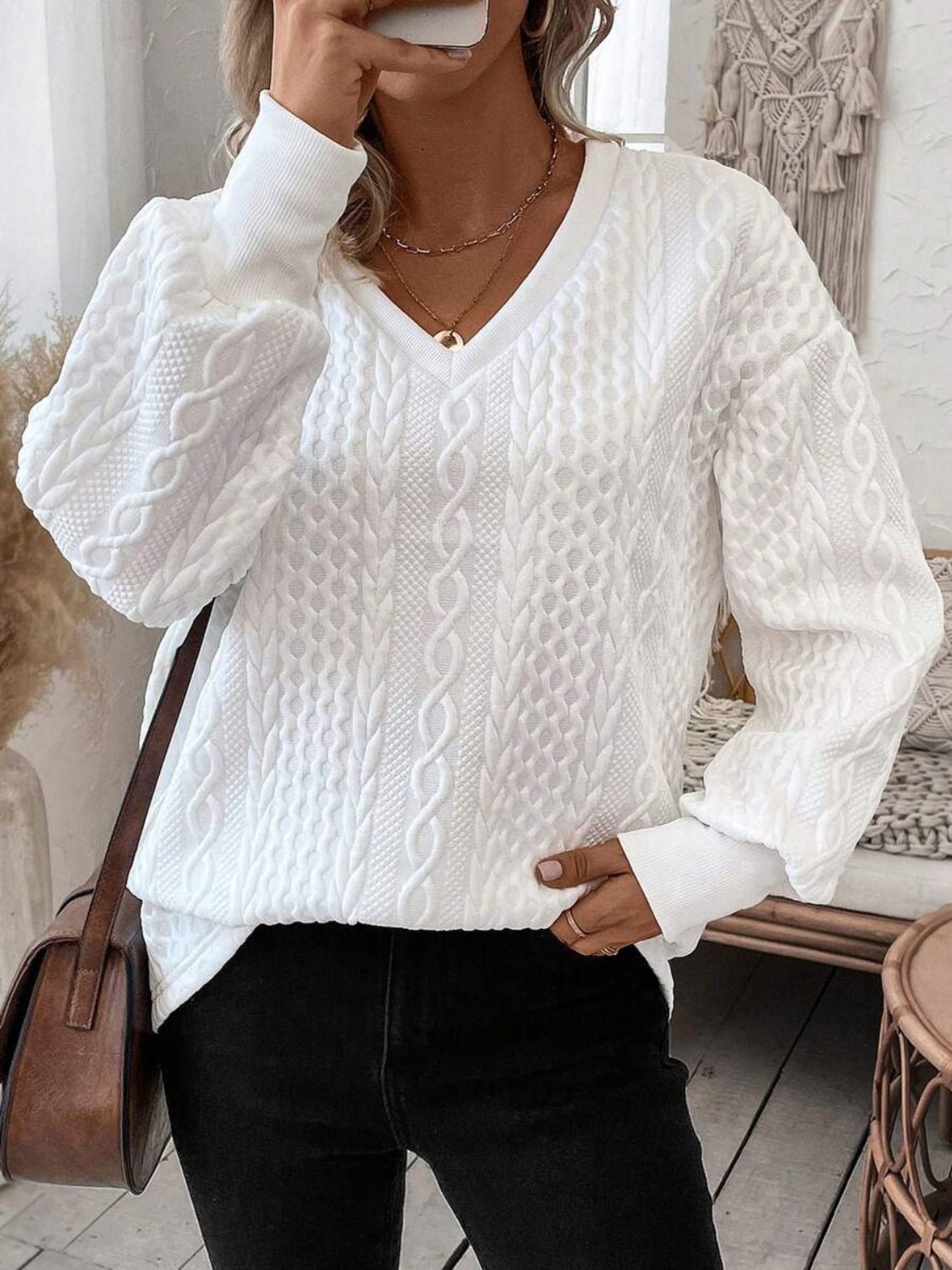 V - Neck Long Sleeve Sweatshirt - Rochelle's House LLC