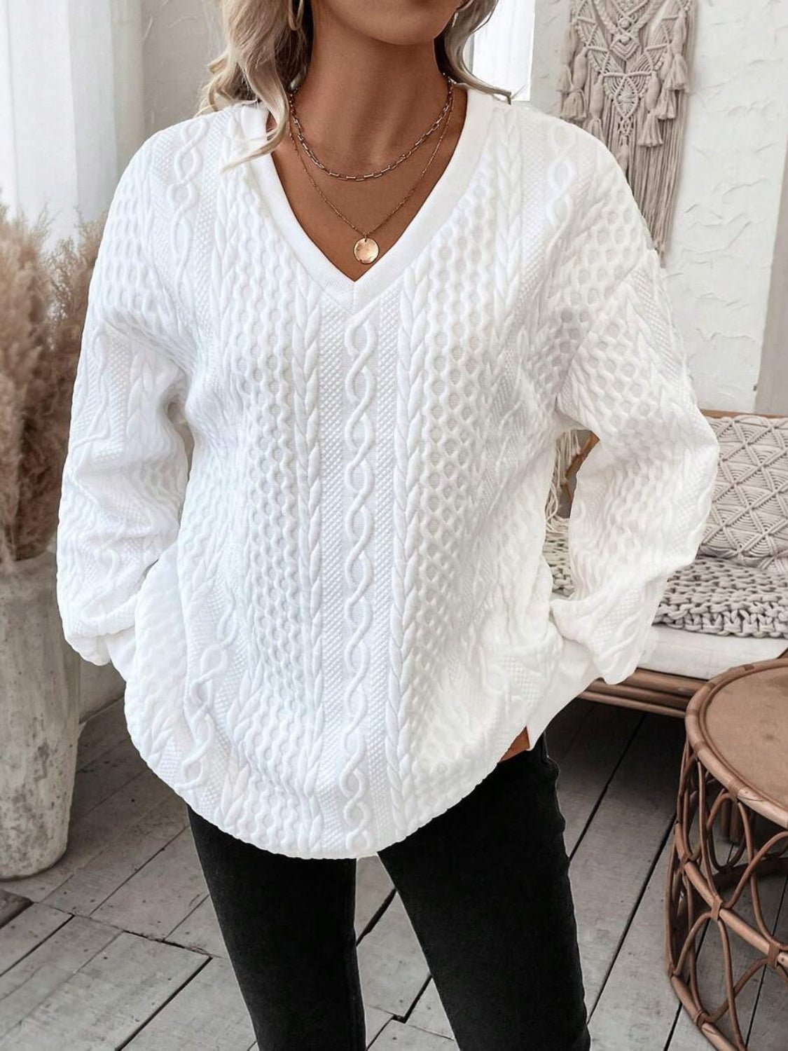 V - Neck Long Sleeve Sweatshirt - Rochelle's House LLC