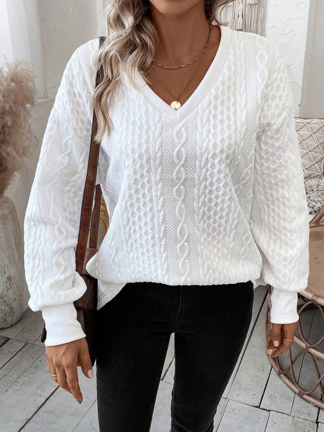 V - Neck Long Sleeve Sweatshirt - Rochelle's House LLC