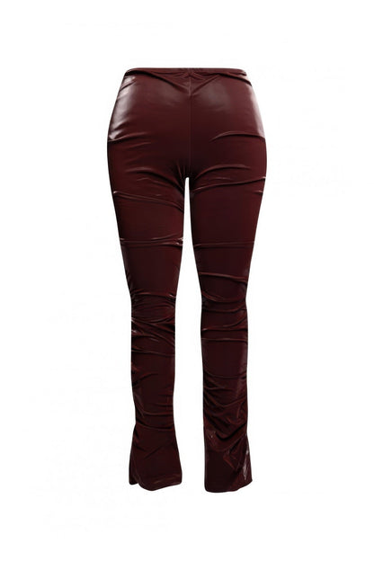Front view of Velvet Pu Ruched Pants showing neckline and sleeve details (75% Cotton, 23% Polyester, 2% Spandex)
