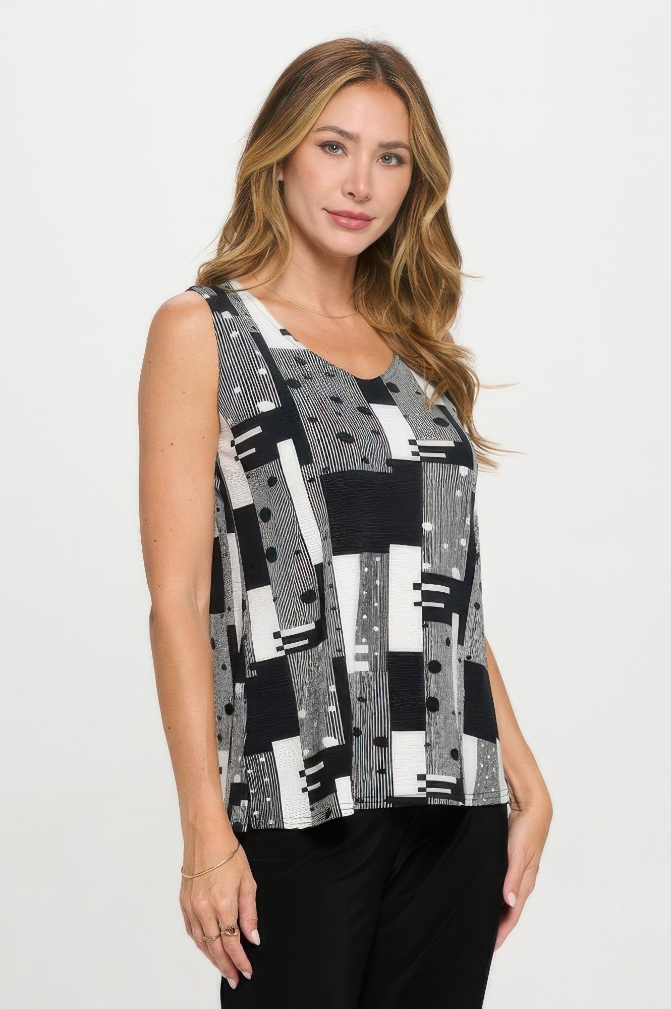 Venechia Pleated Print Sleeveless Tank Top - Rochelle's House LLC