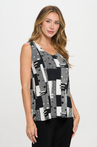 Venechia Pleated Print Sleeveless Tank Top - Rochelle's House LLC