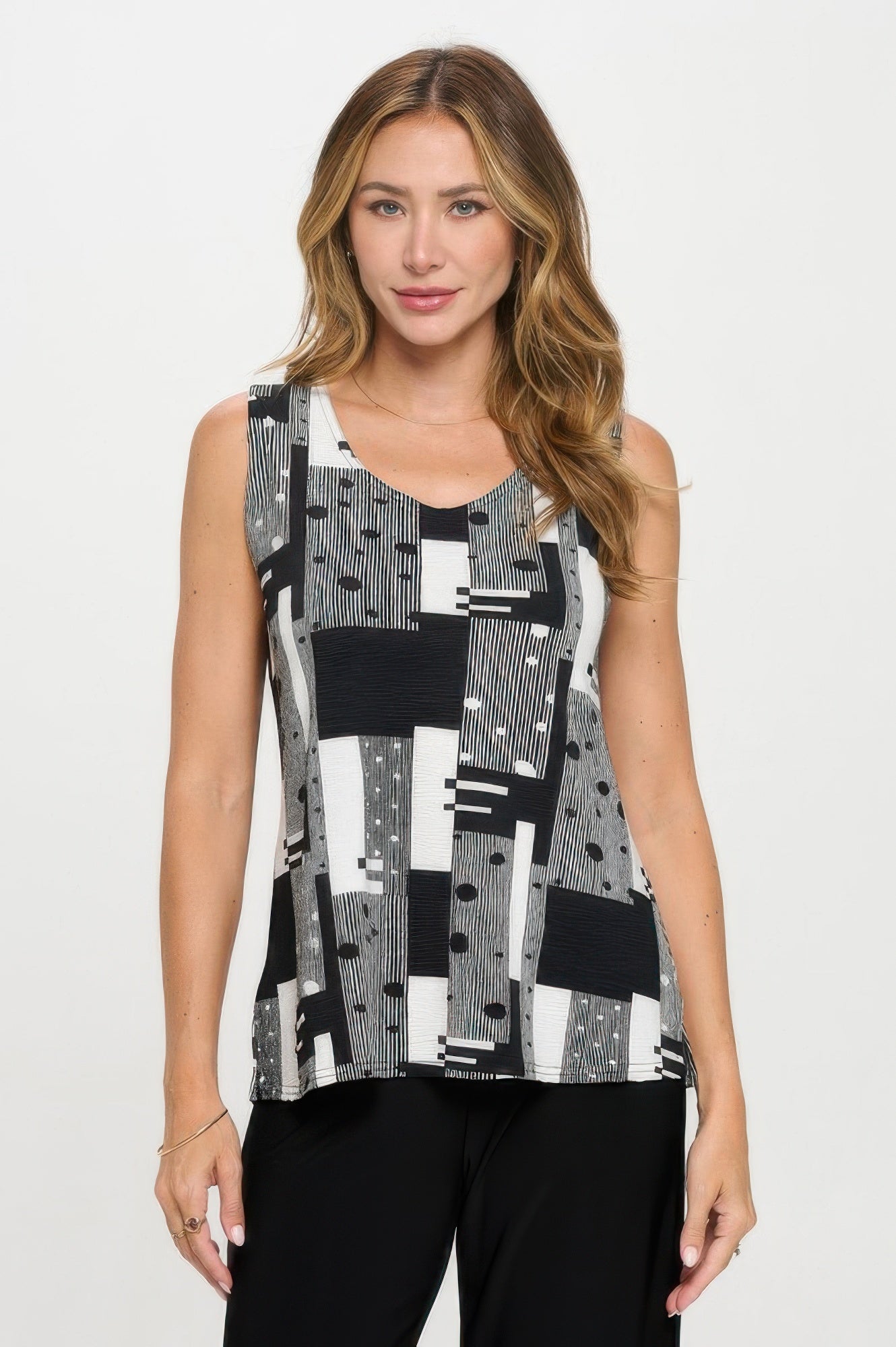 Venechia Pleated Print Sleeveless Tank Top - Rochelle's House LLC