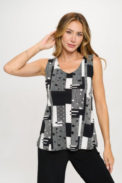 Venechia Pleated Print Sleeveless Tank Top - Rochelle's House LLC