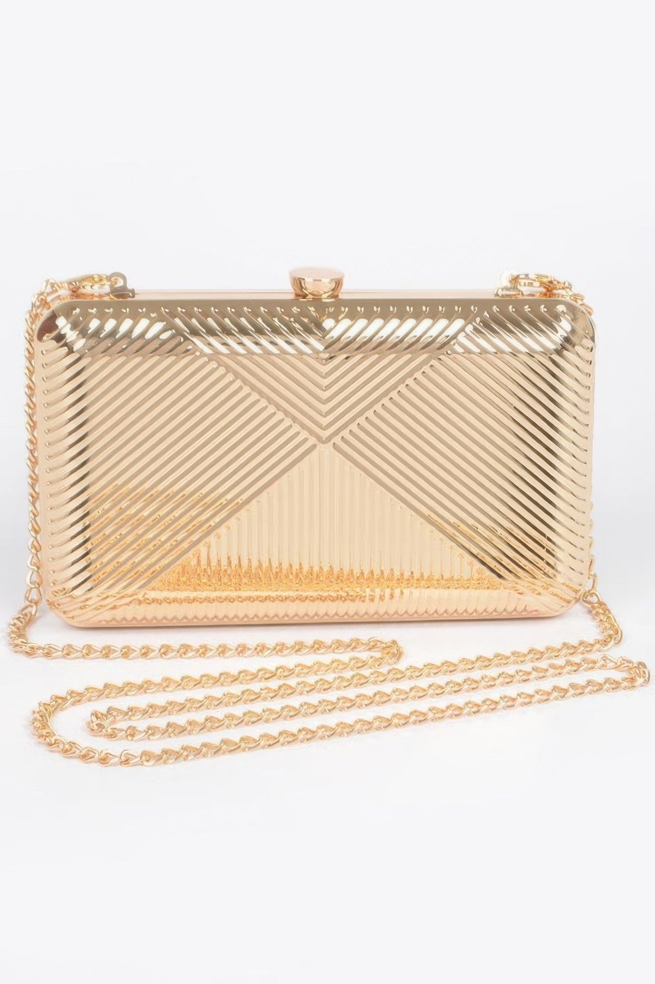 Front view of Vintage Metal Clutch showing neckline and sleeve details