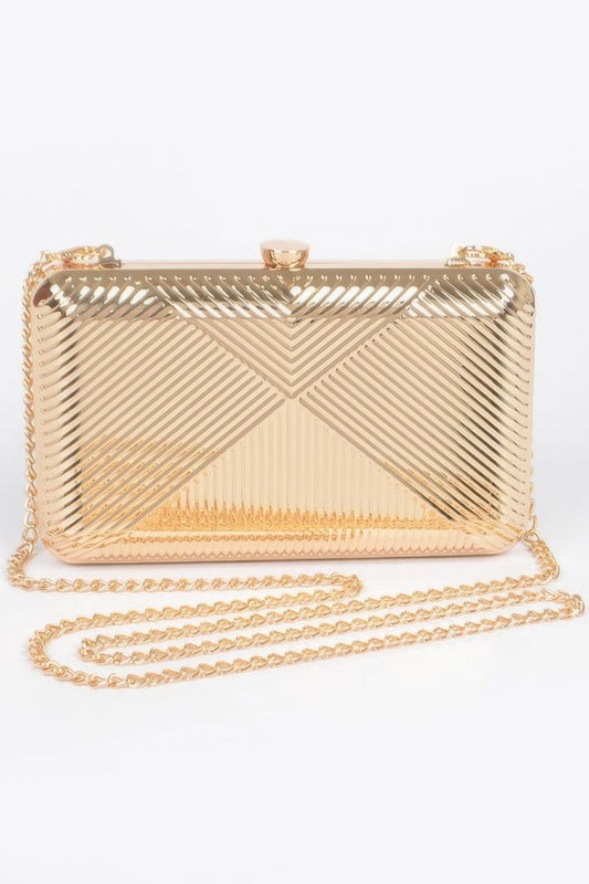 Front view of Vintage Metal Clutch showing neckline and sleeve details