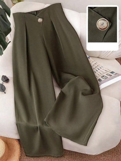 Wide - Leg Button - Accent Pants - Rochelle's House LLC