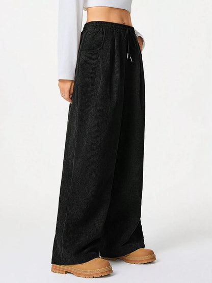 Wide Leg Corduroy Drawstring Pants - Rochelle's House LLC