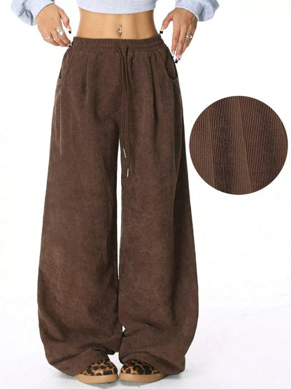 Wide Leg Corduroy Drawstring Pants - Rochelle's House LLC
