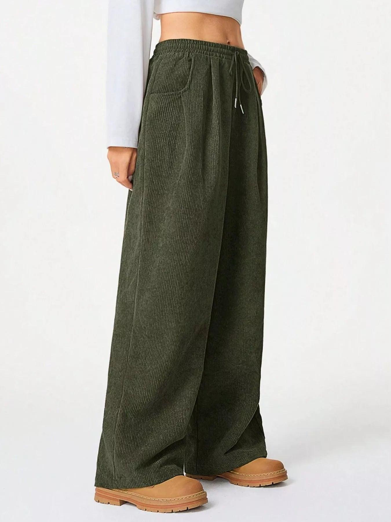 Wide Leg Corduroy Drawstring Pants - Rochelle's House LLC