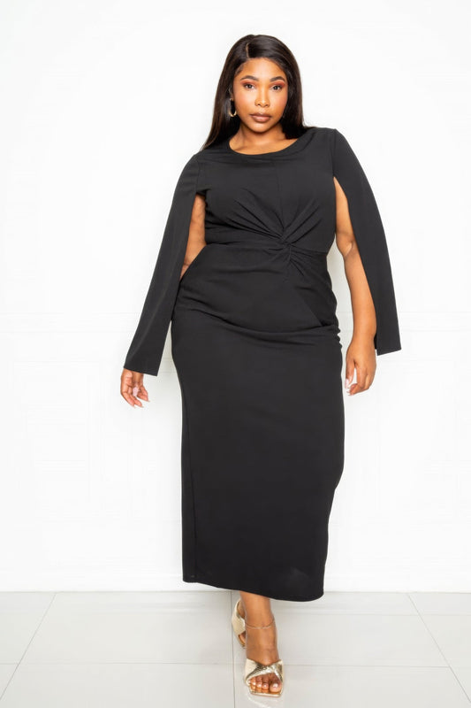 Cape Sleeve Dress With Knot Detail - Rochelle's House LLC