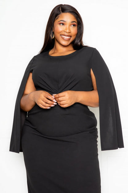Cape Sleeve Dress With Knot Detail - Rochelle's House LLC