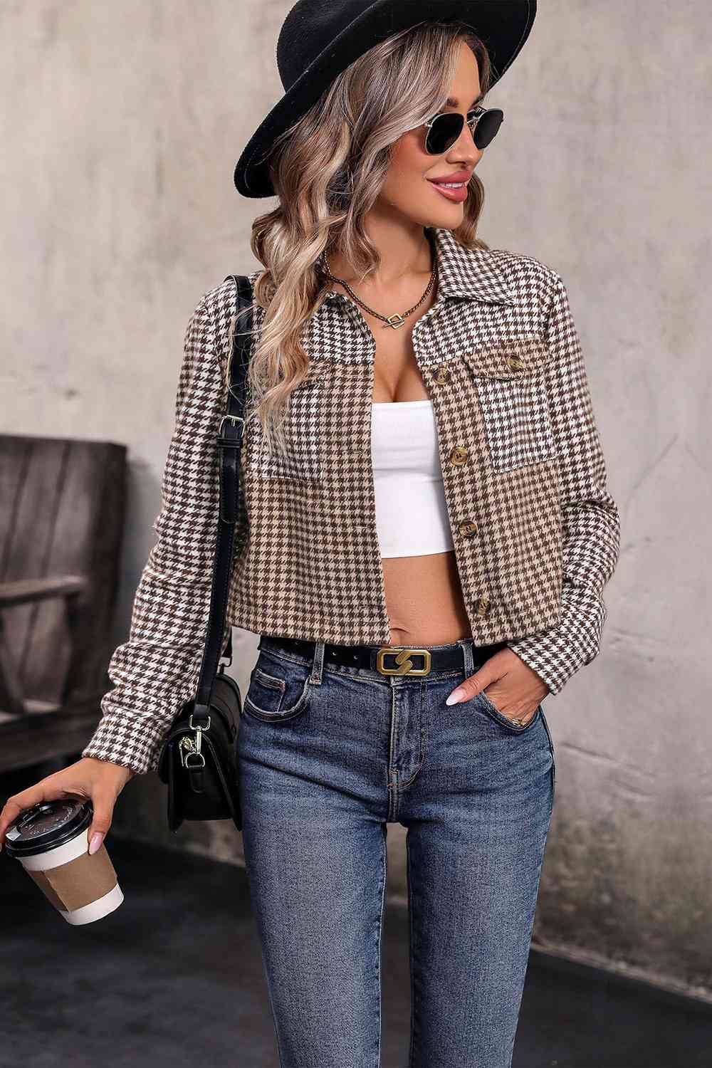 Collared Neck Button Front Pocketed Jacket - Rochelle's House LLC