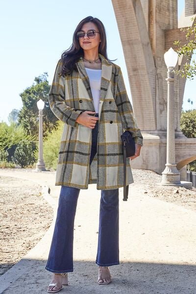 Double Take Plaid Button Up Lapel Collar Coat - Rochelle's House LLC