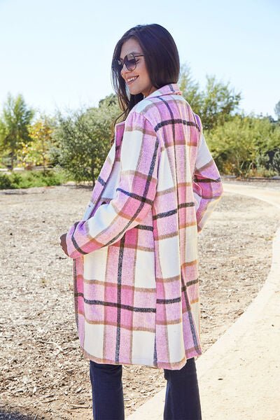 Double Take Plaid Button Up Lapel Collar Coat - Rochelle's House LLC