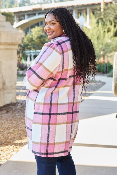 Double Take Plaid Button Up Lapel Collar Coat - Rochelle's House LLC