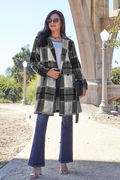 Double Take Plaid Button Up Lapel Collar Coat - Rochelle's House LLC