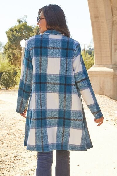 Double Take Plaid Button Up Lapel Collar Coat - Rochelle's House LLC