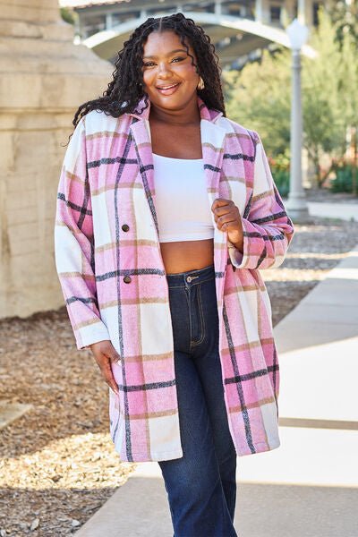 Double Take Plaid Button Up Lapel Collar Coat - Rochelle's House LLC