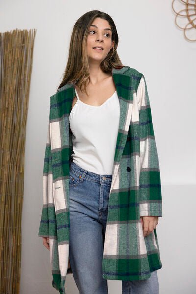 Double Take Plaid Button Up Lapel Collar Coat - Rochelle's House LLC
