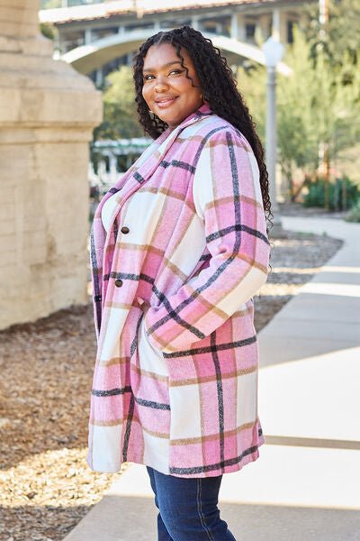 Double Take Plaid Button Up Lapel Collar Coat - Rochelle's House LLC