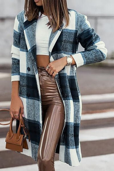 Double Take Plaid Button Up Lapel Collar Coat - Rochelle's House LLC