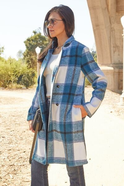 Double Take Plaid Button Up Lapel Collar Coat - Rochelle's House LLC