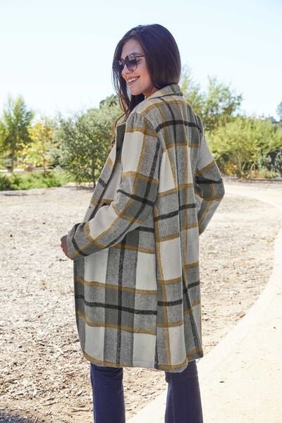 Double Take Plaid Button Up Lapel Collar Coat - Rochelle's House LLC