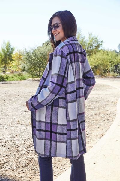 Double Take Plaid Button Up Lapel Collar Coat - Rochelle's House LLC