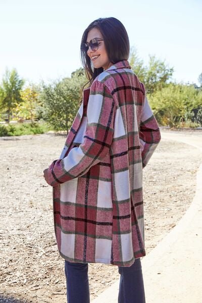 Double Take Plaid Button Up Lapel Collar Coat - Rochelle's House LLC