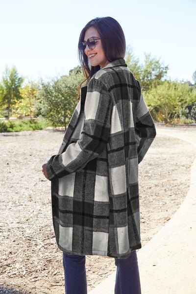 Double Take Plaid Button Up Lapel Collar Coat - Rochelle's House LLC