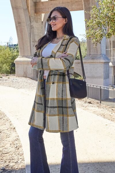 Double Take Plaid Button Up Lapel Collar Coat - Rochelle's House LLC