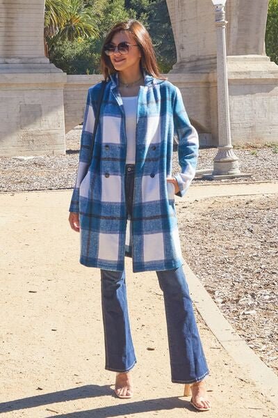 Double Take Plaid Button Up Lapel Collar Coat - Rochelle's House LLC