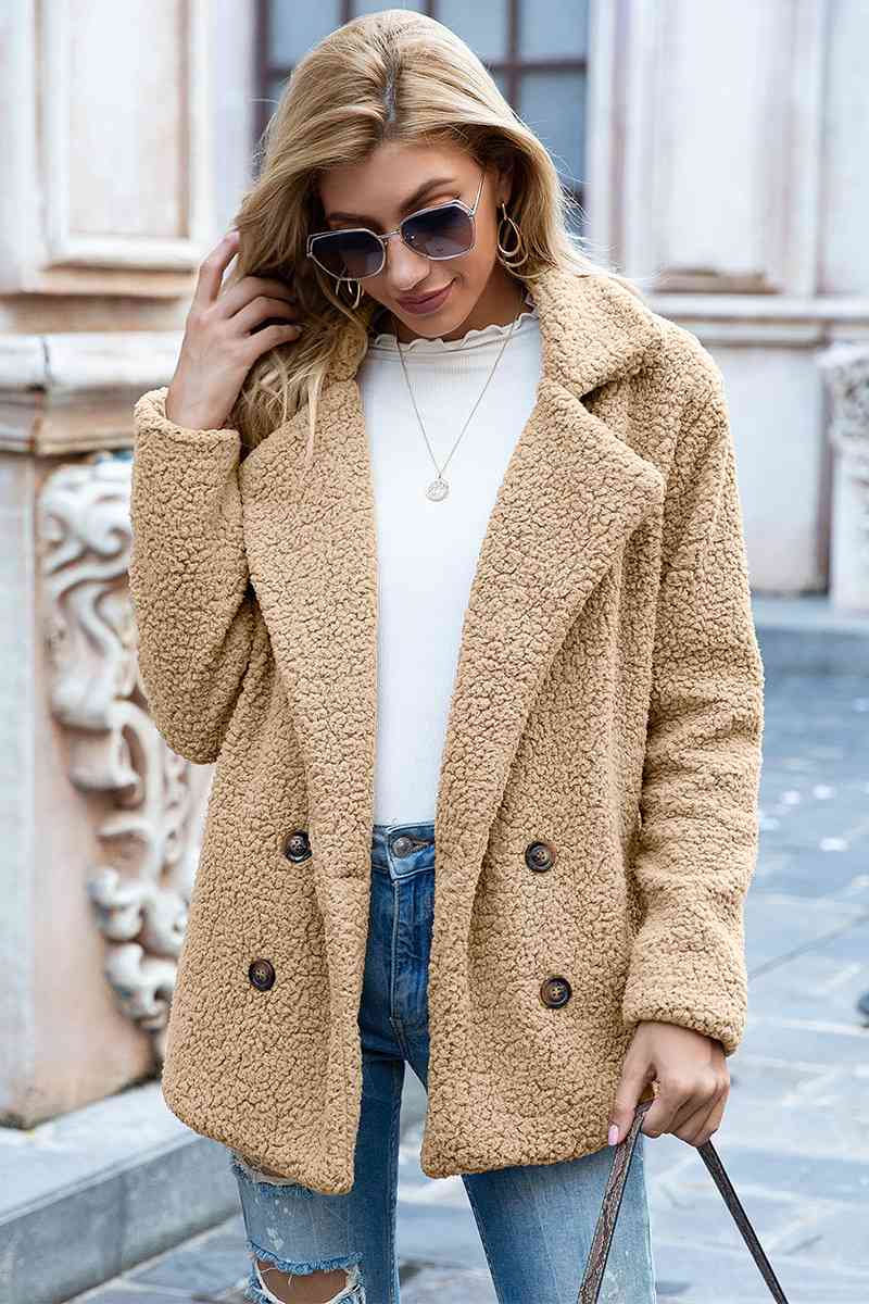 Full Size Lapel Collar Sherpa Coat - Rochelle's House LLC