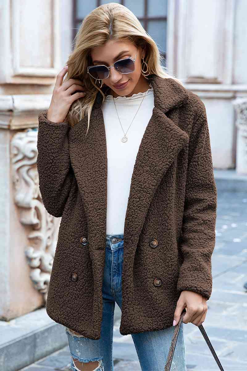 Full Size Lapel Collar Sherpa Coat - Rochelle's House LLC