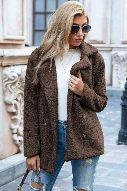 Full Size Lapel Collar Sherpa Coat - Rochelle's House LLC