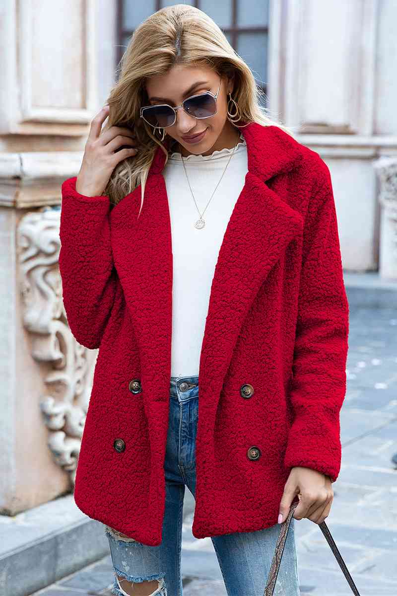Full Size Lapel Collar Sherpa Coat - Rochelle's House LLC