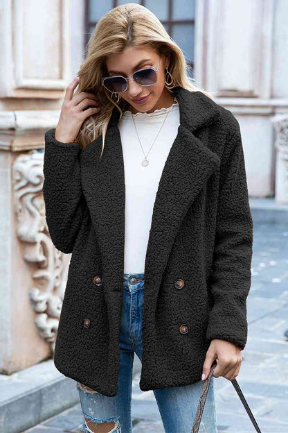 Full Size Lapel Collar Sherpa Coat - Rochelle's House LLC