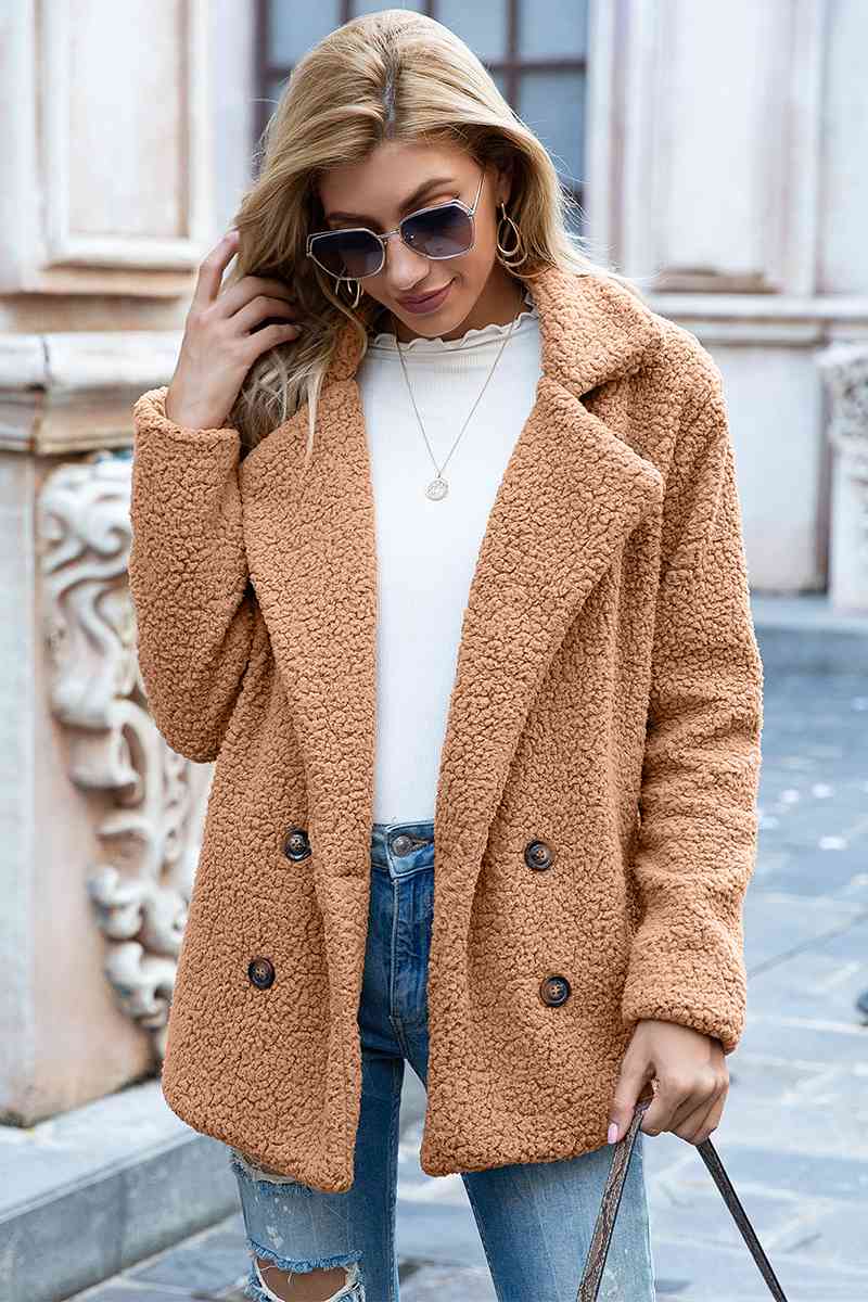 Full Size Lapel Collar Sherpa Coat - Rochelle's House LLC