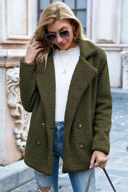 Full Size Lapel Collar Sherpa Coat - Rochelle's House LLC