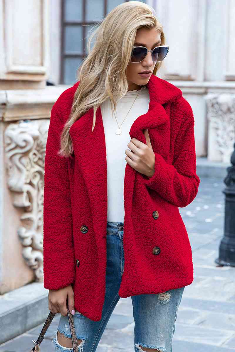 Full Size Lapel Collar Sherpa Coat - Rochelle's House LLC