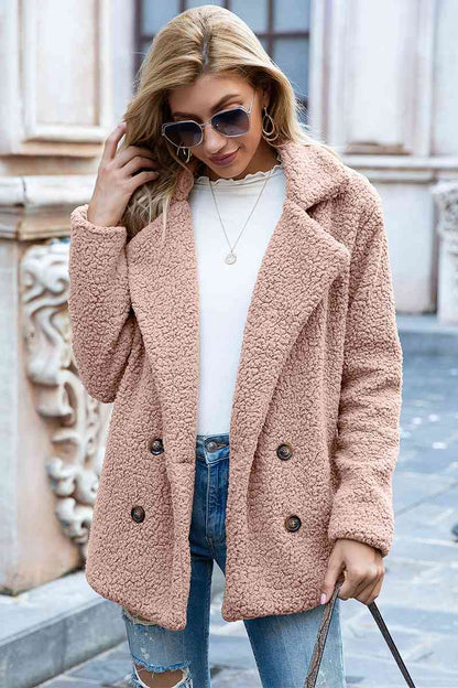 Full Size Lapel Collar Sherpa Coat - Rochelle's House LLC