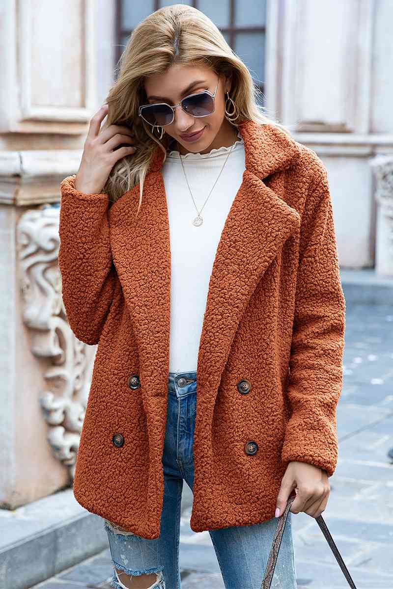 Full Size Lapel Collar Sherpa Coat - Rochelle's House LLC