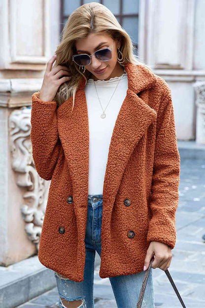 Full Size Lapel Collar Sherpa Coat - Rochelle's House LLC