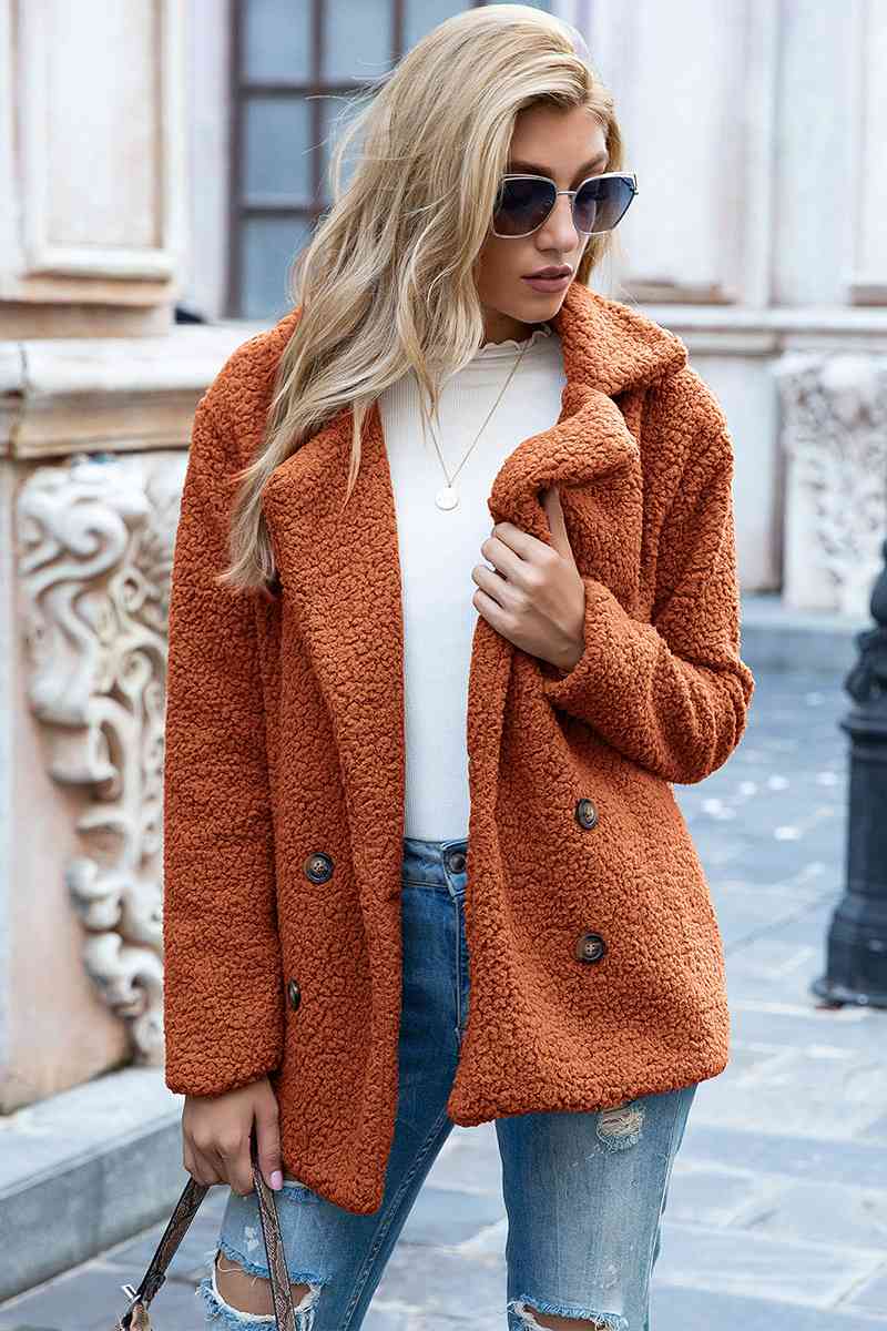 Full Size Lapel Collar Sherpa Coat - Rochelle's House LLC